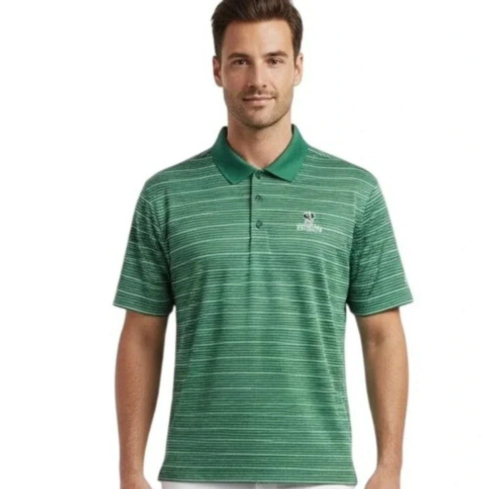 Adidas Golf‎ Shirt Men Size XL Green Striped Polo Climalite Embroidered Sporty